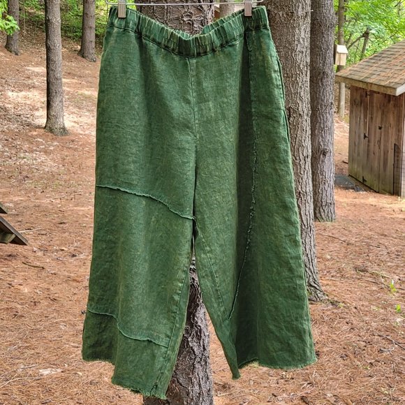 100% Linen harem pants, One Size, green - Picture 4 of 13